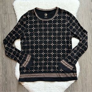 Tory Burch Black Gold Geometric Long Sleeve Top
